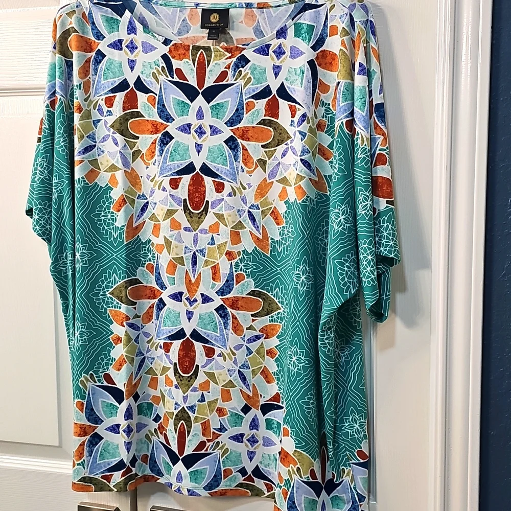 NWT JM Collection Petite Teal Dolman Sleeve Short Sleeve Boxy Tunic XL/XXL - Picture 3 of 11